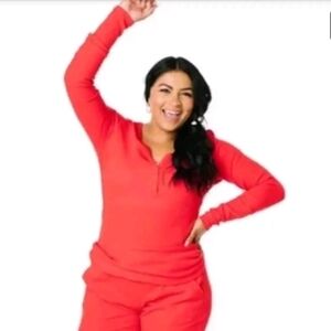 ZYIA Active Don’t Wake Me Thermal Waffle Knit Red Long Sleeve Shirt Size Large
